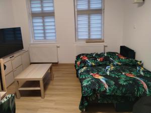 a living room with a couch and a table at Apartament Tereska in Duszniki Zdrój