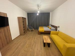 a living room with a bed and a couch at Apartment Elinel in Žilina
