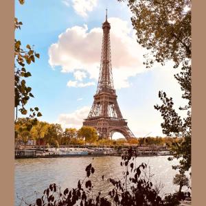 a view of the eiffel tower from the river seine at Studio H&M: chic*10 mins Disney*30 mins Paris*wifi in Bussy-Saint-Georges