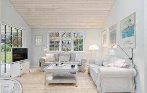 sala de estar con muebles blancos y TV en 2 Bedroom Nice Home In Hornbk, en Hornbæk