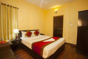 um quarto com uma cama grande num quarto em Hotel AMBE INN By Ambience Delhi IGI Airport em Nova Deli