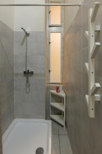 a bathroom with a bath tub and a window at Victoriei Square Apartment in Timişoara