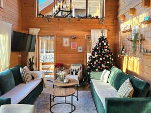 a living room with a christmas tree and a couch at Monte Chalet Kolašin in Kolašin