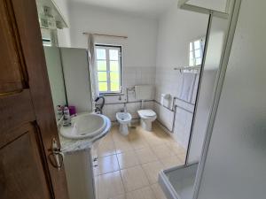 uma casa de banho com um lavatório e um WC em Casa Vista da Serra - Covilhã em Covilhã
