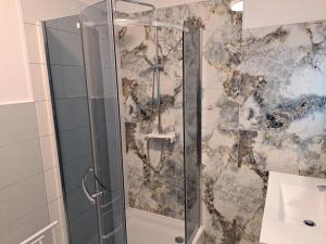 a shower with a glass door in a bathroom at House Stojakovic in Banjol +37 photos