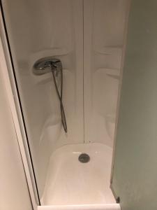W łazience znajduje się kabina prysznicowa i toaleta. w obiekcie Mobil Home Chamonix/Mont Blanc M043 w mieście Passy