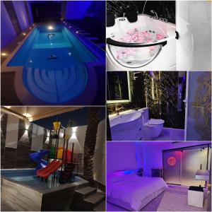 eine Collage mit Fotos eines Badezimmers mit einem Pool in der Unterkunft Sky2030Group in Dammam