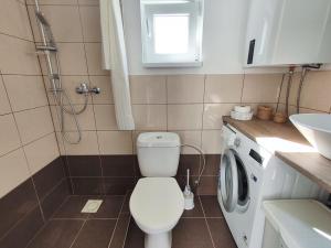 a bathroom with a toilet and a sink at Apartmán tiny house v prírode 
