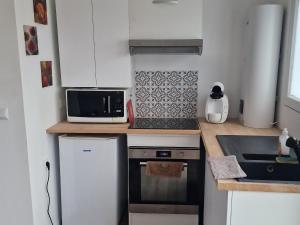 Η κουζίνα ή μικρή κουζίνα στο Studio Renard quartier marais, terrasse en rez de jardin, matelas confort