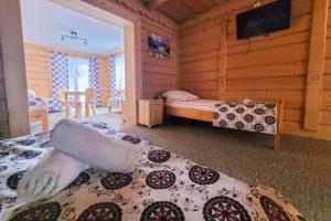 1 dormitorio con 1 cama y TV en una habitación en Pokoje Gosinne U Ani i Andrzeja en Ciche Małe