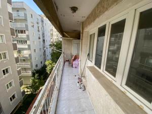 a cat sitting on the balcony of a building at Kuzey’s home in İzmir