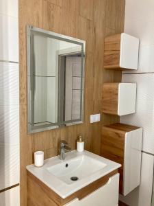 uma casa de banho com um lavatório e um espelho em Apartament No 3 em Lublin