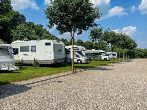 a row of rvs parked in a row at Seregnér Agricamping - Adults Only 18 - solo piazzole libere per camper, tende e roulotte in Monzambano