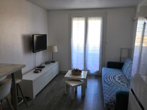 Televiisor ja/või meelelahutuskeskus majutusasutuses Charmant appartement vue mer au Cap d'Agde