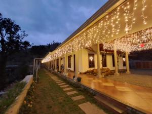 a building with christmas lights on the side of it at Nature Sanctuary Urumbi Hills in Mundakāyam