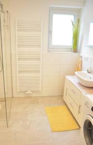 a bathroom with a sink and a washing machine at Ferienhaus Julia - Ossiacher See in Sattendorf
