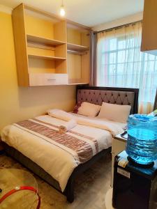 two beds in a small room with a window at The Little Haven - Ample Parking, Views & Netflix in Kikuyu