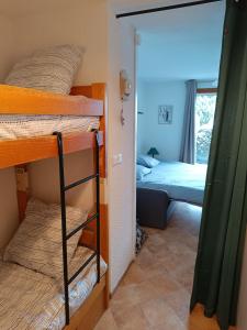 een kamer met 2 stapelbedden en een slaapkamer bij Charmant studio avec terrasse in Praz-sur-Arly