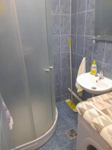 a bathroom with a shower and a sink at Emese Central Square Vintage Apartment in Târgu-Mureş +25 photos