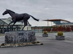 una estatua de un caballo parado sobre una roca en The Veterinary @ Kildare Village en Kildare