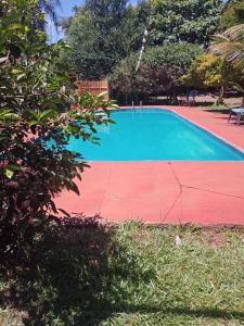 - une piscine rouge et bleue dans l'établissement RESIDENCIAL LOS AMIGOS, à Puerto Iguazú