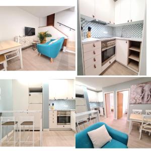 un collage de fotos de una cocina y una sala de estar en Pontevedra Apartments - Peregrina Family Suite en Pontevedra