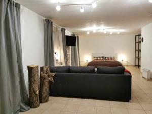 a living room with a couch and a bed at [R]Auszeit in Nittendorf