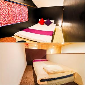 two pictures of a small room with a bed at USJ 2 stops, Umeda&Dotonbori 8mins, Ninja Style SV1 in Osaka
