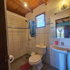 a bathroom with a toilet and a sink at Hostal Casa los Duendes in San Pedro de Atacama
