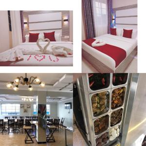 un collage di quattro foto di una camera d'albergo di Mt. Everest Hotel a Kisii
