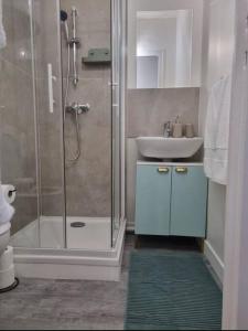 アティス・モンスにあるLe Boudoir, studio chic Aéroport d’Orlyのシャワーと洗面台付きのバスルーム