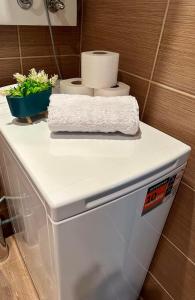 a roll of paper towels sitting on top of a dishwasher at Sunshine Beach Studio in St. St. Constantine and Helena