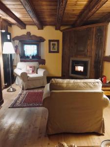 sala de estar con sofá y chimenea en B&B Lo Djoua de Toueno, en Arvier