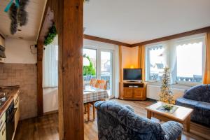 a living room with a couch and a tv at Ferienhaus Hedrich in Assinghausen