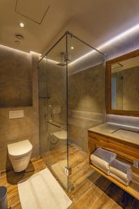 uma casa de banho com uma cabina de duche em vidro e um WC. em The Trees, Kandy em Kandy