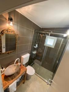 ein Badezimmer mit Dusche, Toilette und Waschbecken in der Unterkunft Villa Ana in Sevid + 37 Fotos