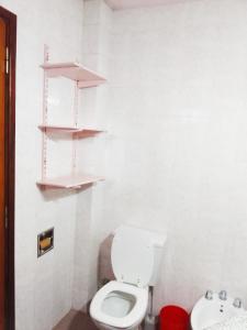 een badkamer met een toilet, een wastafel en planken bij Norte, 310 in Villa Gesell