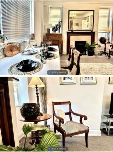 two pictures of a living room with a table at Executive Knightsbridge Apartment in London