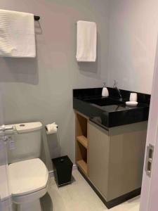 ein Badezimmer mit einem weißen WC und einem Waschbecken in der Unterkunft Loft do Vale in Pomerode