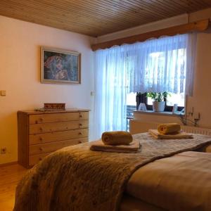 耶塞尼采的住宿－Apartma ČVRSTA TROJKA，一间卧室配有一张床、一个梳妆台和一扇窗户。