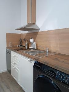 a kitchen with a sink and a washing machine at Apartamentos turisticos Avila Puerta de San Vicente 0-2 in Avila