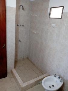 a bathroom with a shower with a toilet and a sink at ATLANTIS DEL MAR in Mar de Ajó