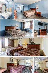 two pictures of a hotel room with two beds at Regency Inn in Forrest City