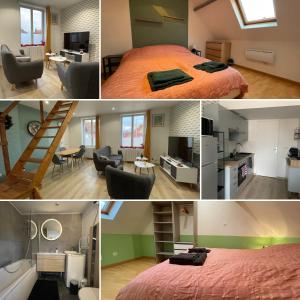 a collage of photos of a bedroom and a room at Gîte Le Duplex - 5min de la gare - Hypercentre in Phalempin