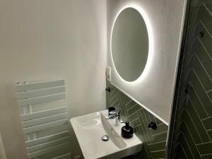 a bathroom with a sink and a mirror at Berlin Loft nähe Olympiastadion in Berlin