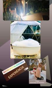 un collage di foto di una vasca da bagno in tenda di Aconchego no Domo com Ofurô 7,5km centro Águas de Lindoia com CORTESIA ad Águas de Lindóia