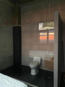 baño con aseo y lavabo y ventana en Muladar Luxury en Filandia