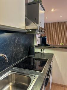 a kitchen with a sink and a stove at FeWo L19 One - Nespresso, Parkplatz in Bamberg