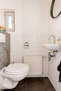 La salle de bains est pourvue de toilettes et d'un lavabo. dans l'établissement Private room 7m2 with desk & oven, à Rheden