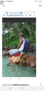 two people riding a horse in the water at July in San Felipe de Puerto Plata